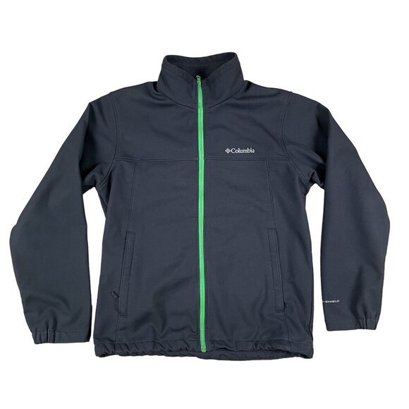 Columbia Omni-Shield Black Softshell Jacket w/ Green Zipper Size Medium - Picture 1 of 5